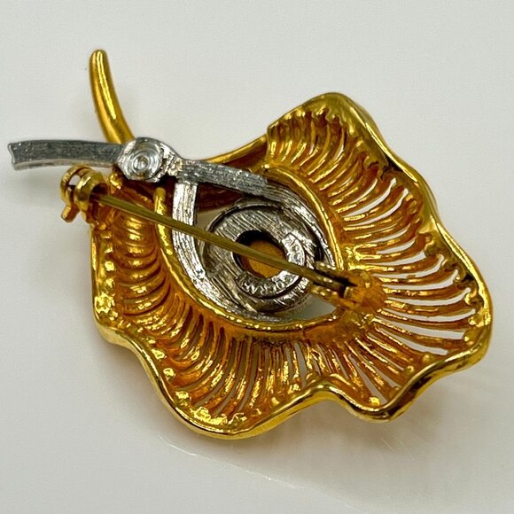 ACCESSOCRAFT Runway Signed Gold Green Evil Eye Rhinestone Filigree Brooch Vtg - Picture 2 of 8